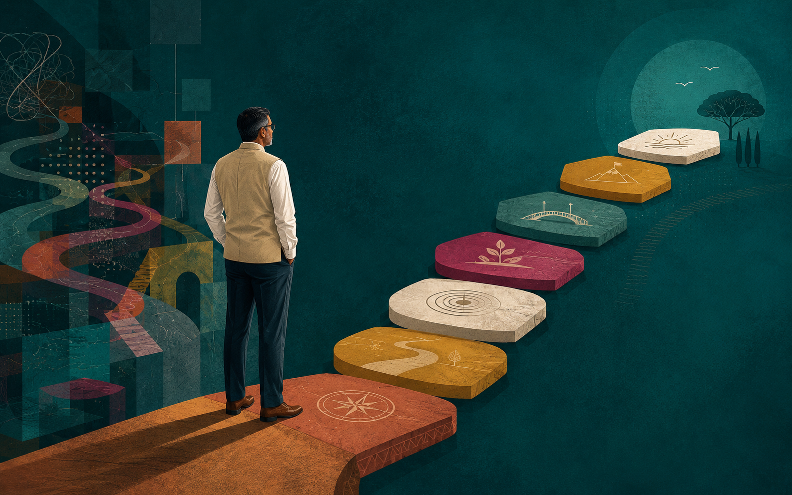 A leader moving from confusion toward a clear seven-stage strategic path